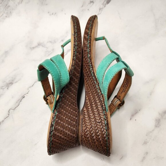 Born Concepts Leather Sandals Toe-Post Wedges Teal Strappy Women's 6 - Picture 4 of 9
